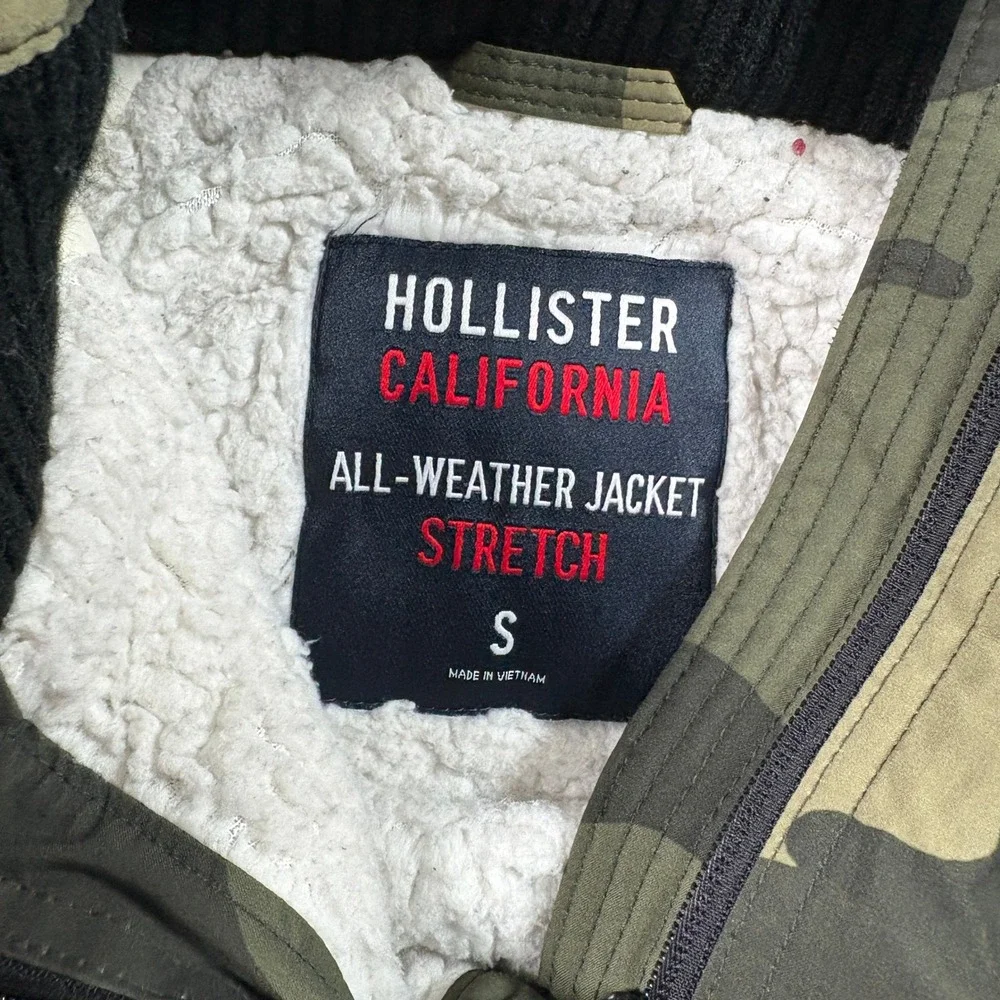 Hollister Kids All-Weather Bomber Jacket Camo Faux Fur Hood Green Small 3009